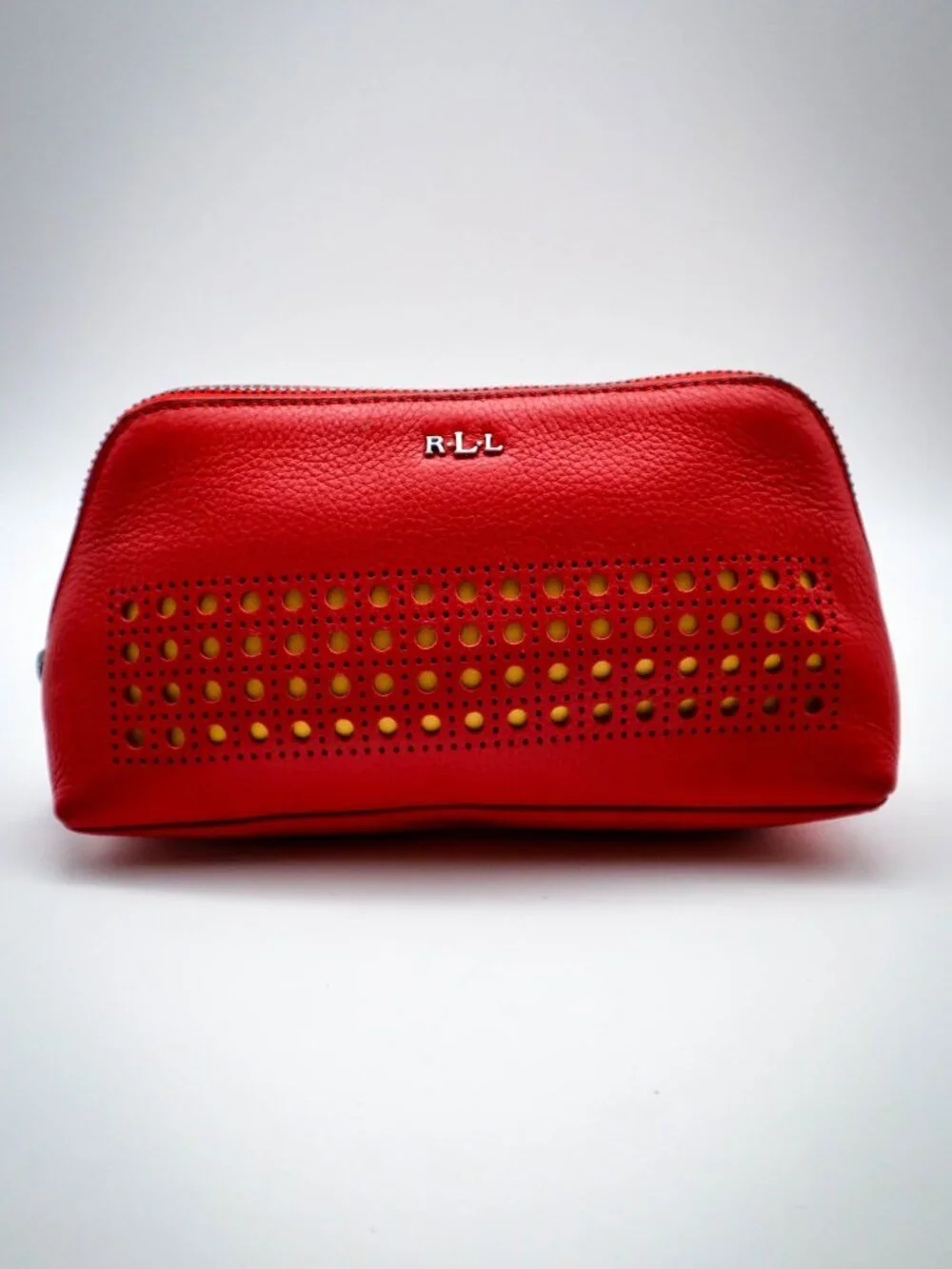 Ralph Lauren Leighton Make-up Cosmetics Bag Toiletries Case Pebbled Leather Red